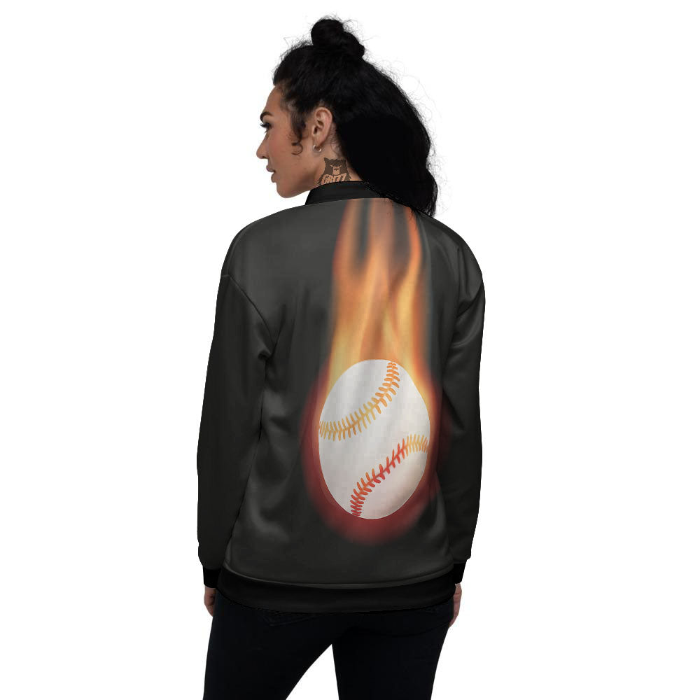 Softball Fireball Print Women's Bomber Jacket-grizzshop