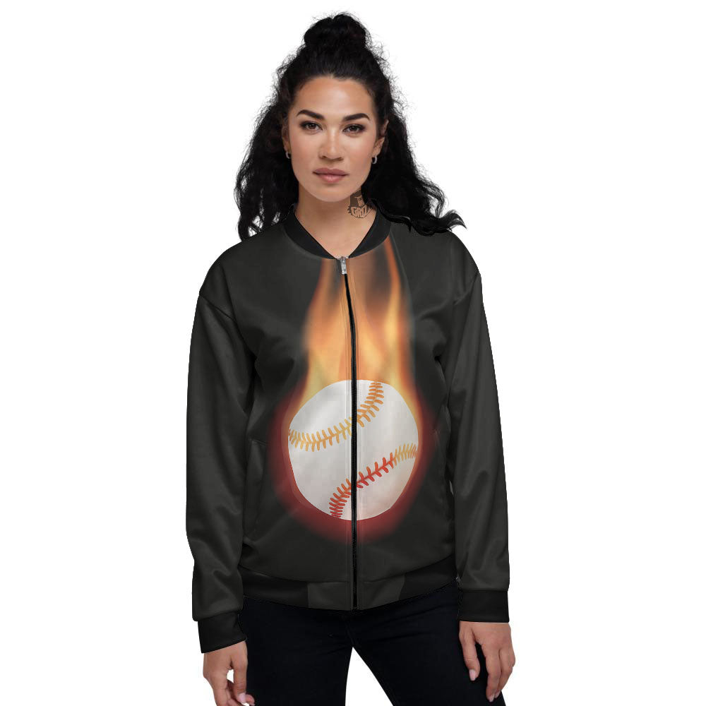 Softball Fireball Print Women's Bomber Jacket-grizzshop