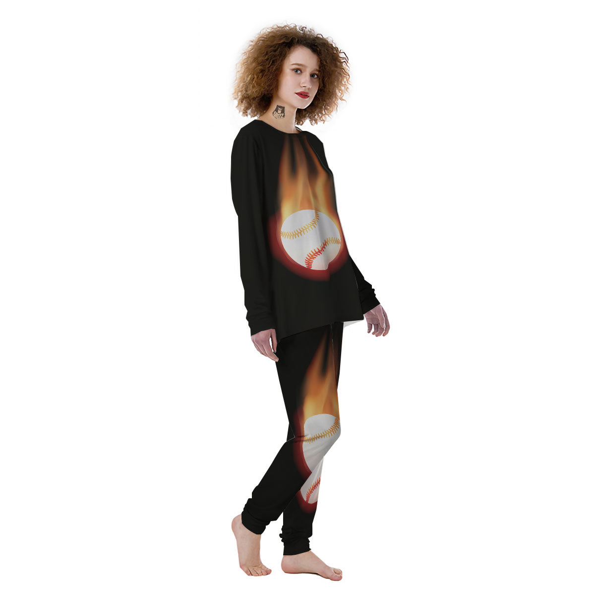 Softball Fireball Print Women's Pajamas-grizzshop