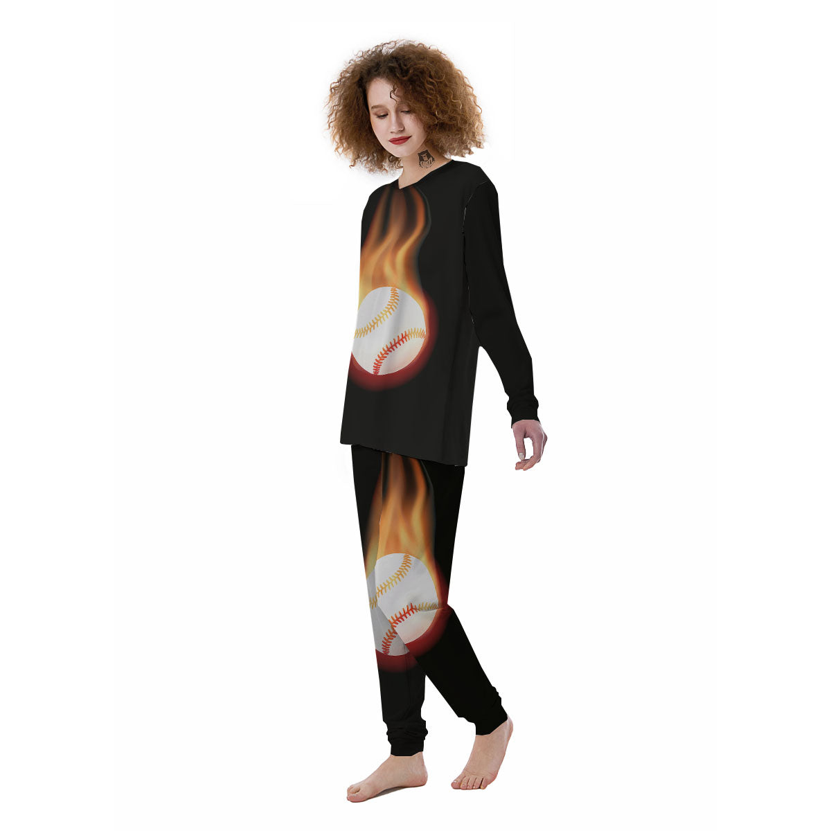 Softball Fireball Print Women's Pajamas-grizzshop
