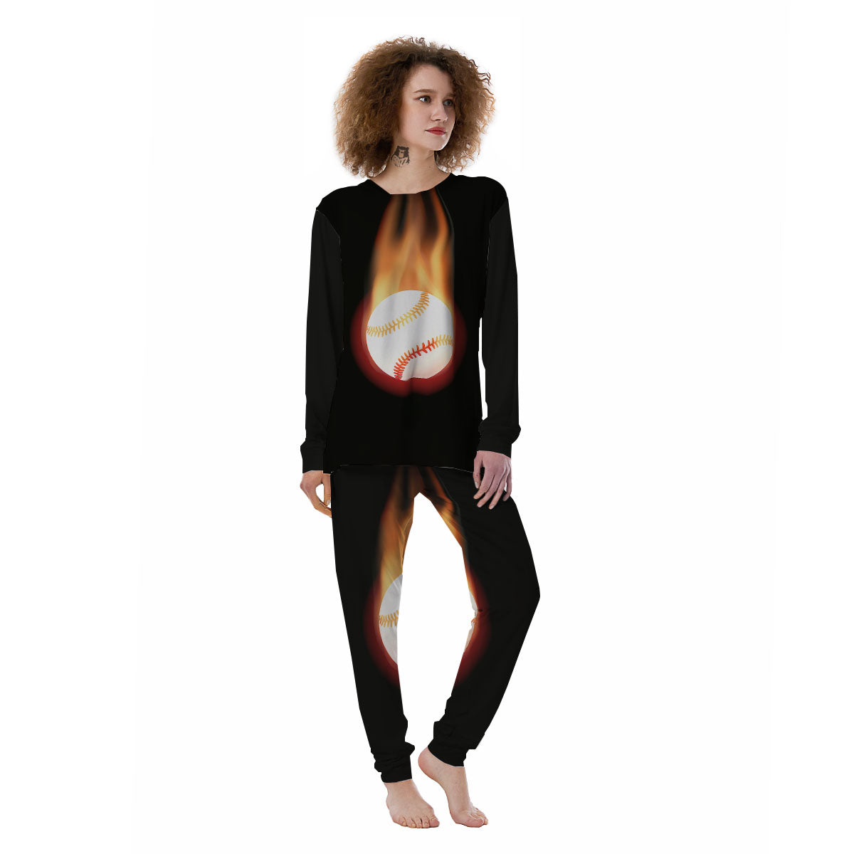 Softball Fireball Print Women's Pajamas-grizzshop