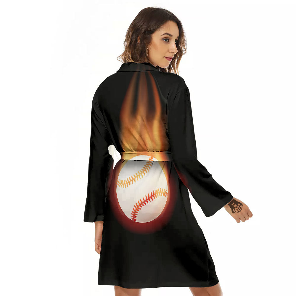 Softball Fireball Print Women's Robe-grizzshop