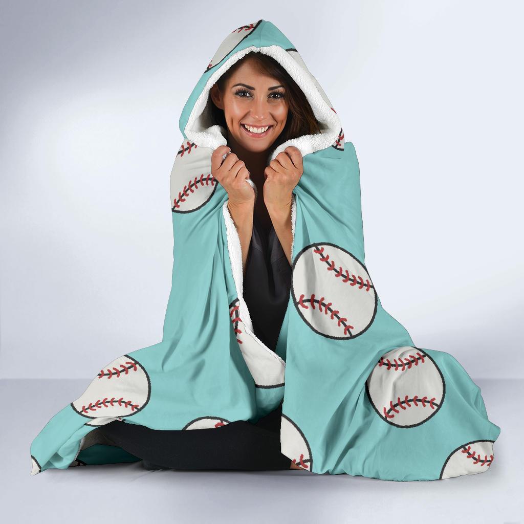 Softball Pattern Print Hooded Blanket-grizzshop