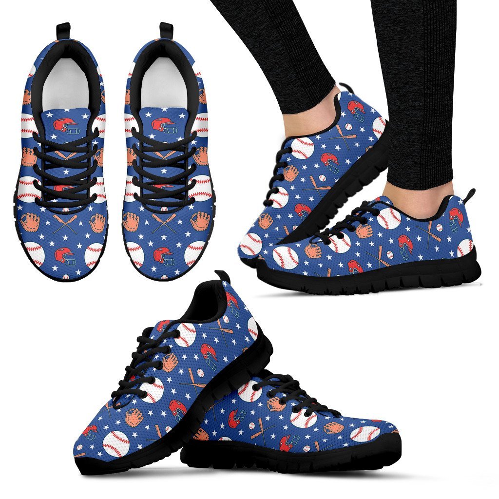 Softball Print Pattern Black Sneaker Shoes For Men Women-grizzshop