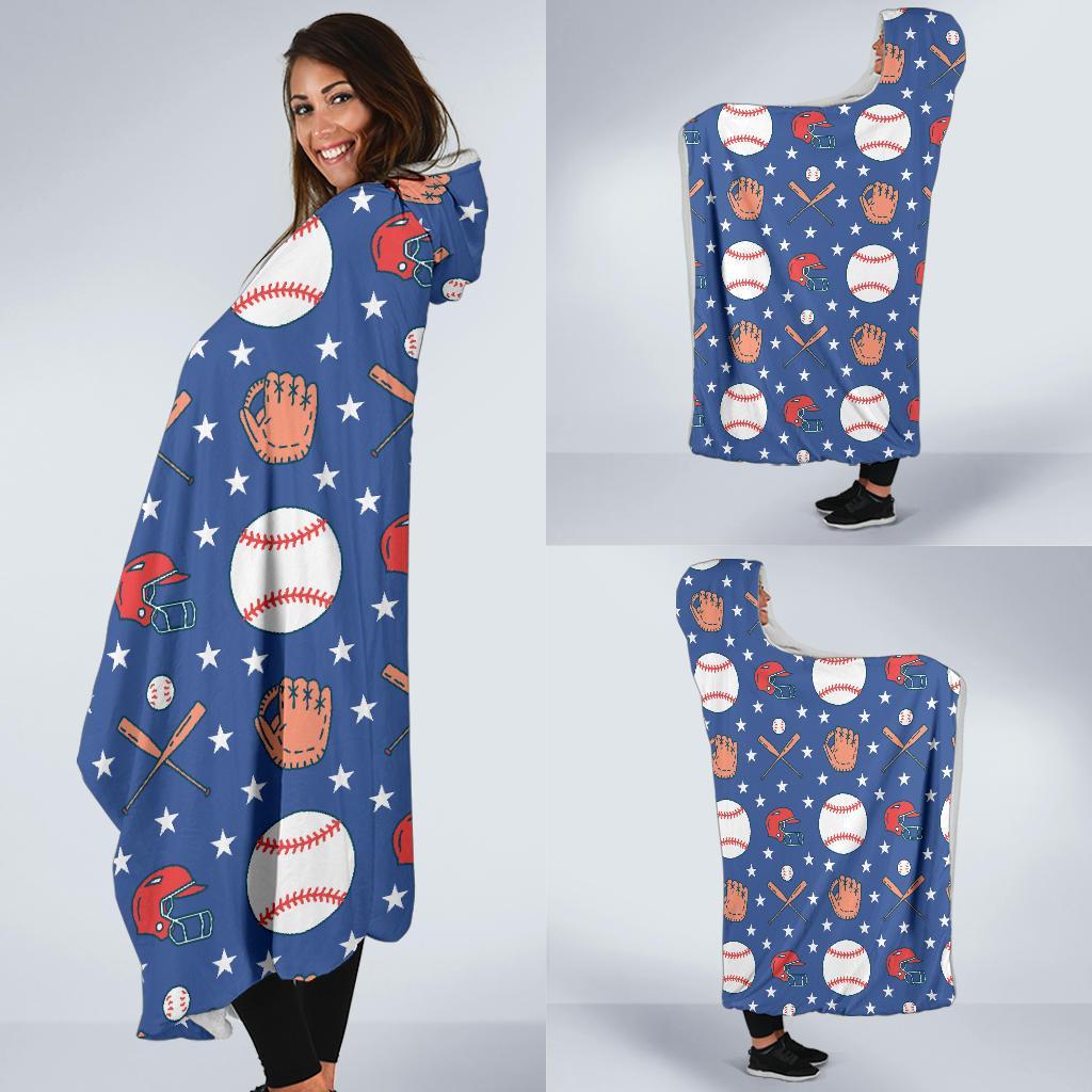 Softball Print Pattern Hooded Blanket-grizzshop