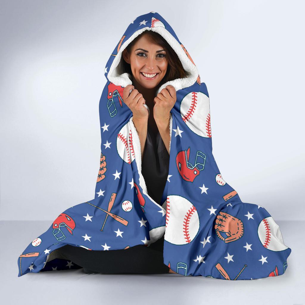 Softball Print Pattern Hooded Blanket-grizzshop