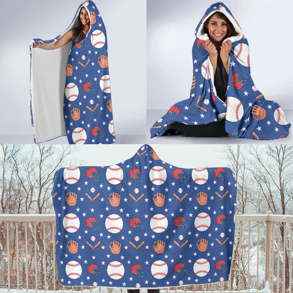 Softball Print Pattern Hooded Blanket-grizzshop