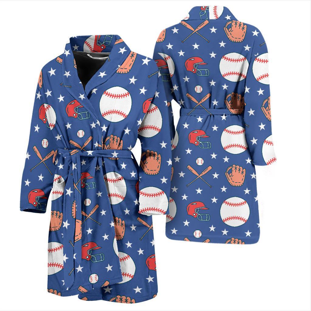 Softball Print Pattern Men Long Robe-grizzshop
