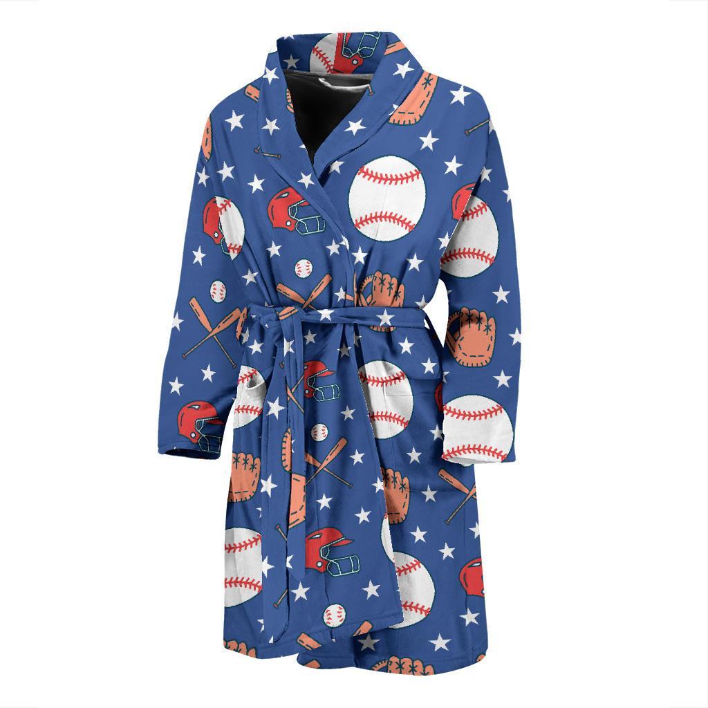 Softball Print Pattern Men Long Robe-grizzshop