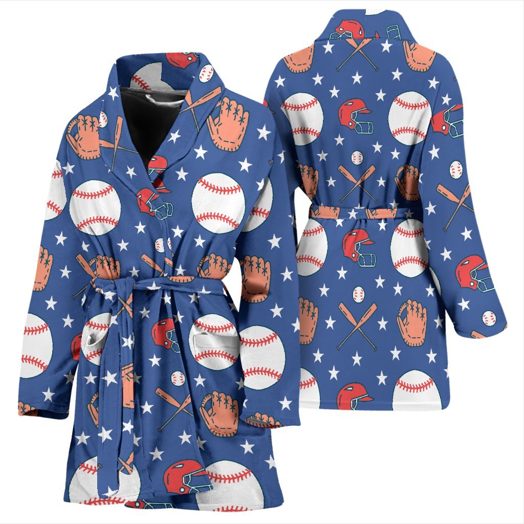 Softball Print Pattern Print Women Long Robe-grizzshop