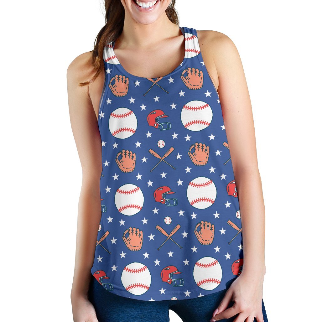 Softball Print Pattern Women's Racerback Tank Tops-grizzshop
