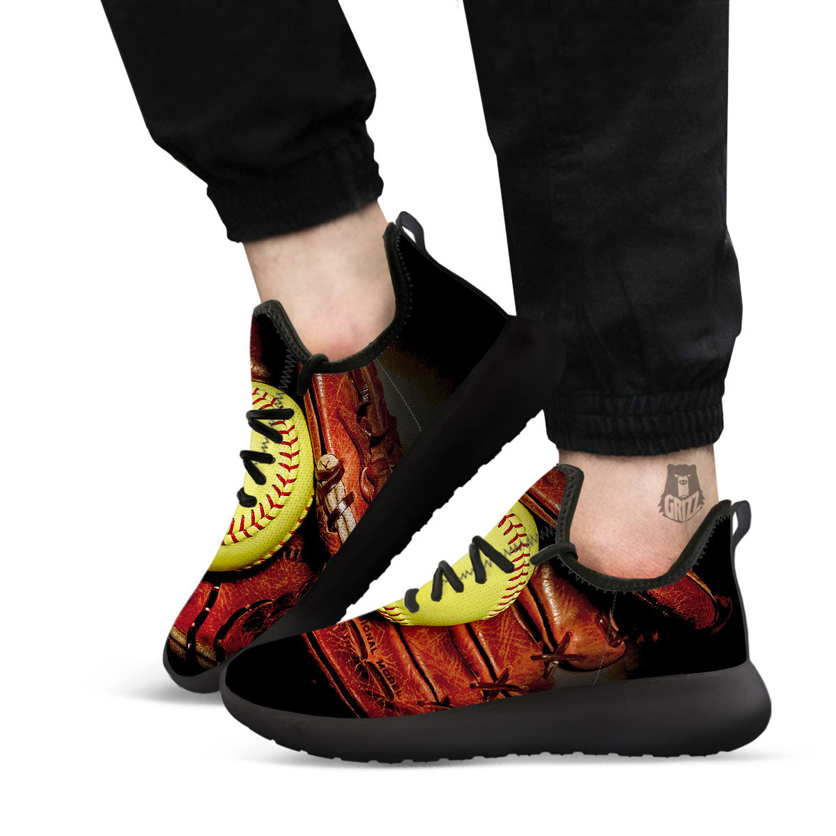 Softball Yellow Print Black Athletic Shoes-grizzshop