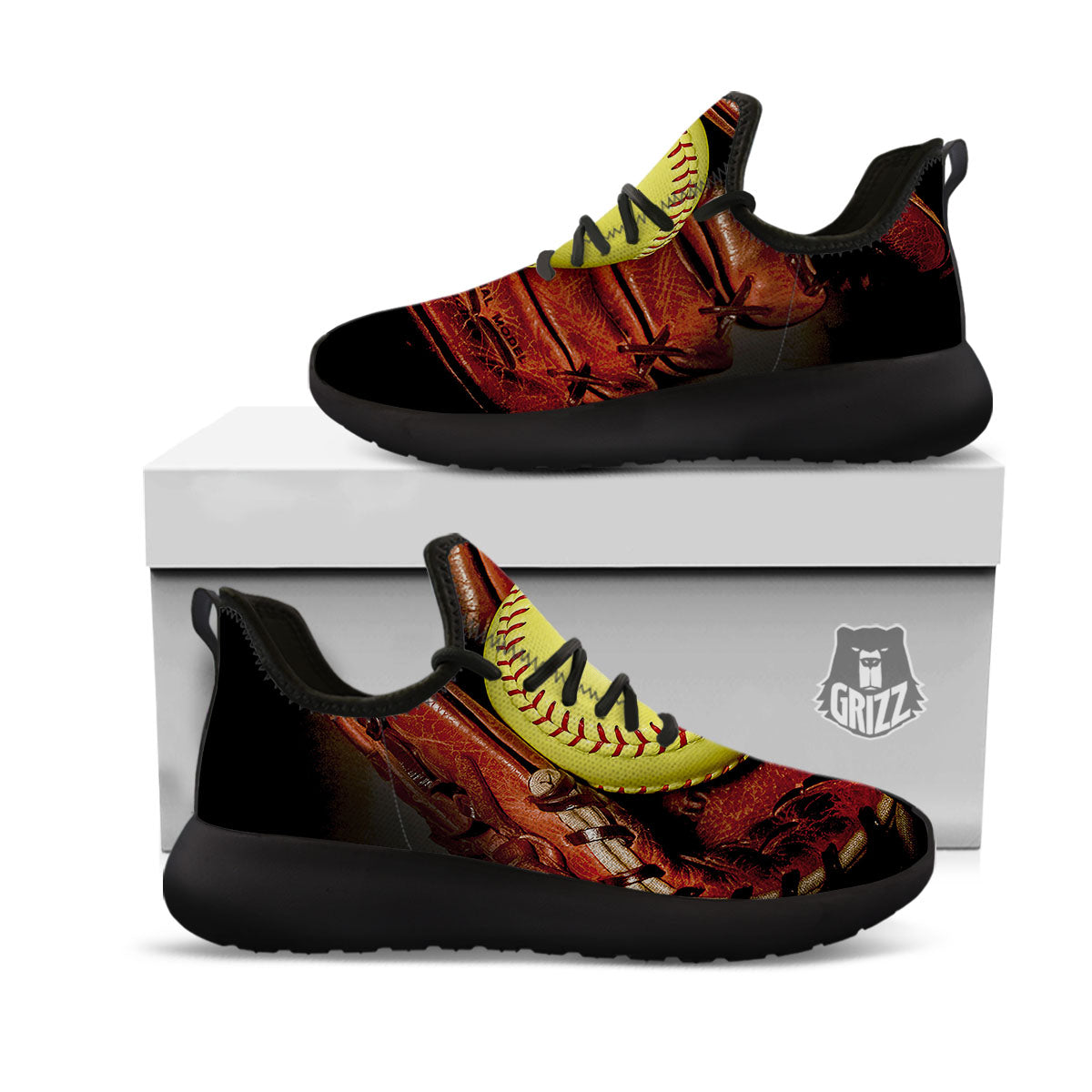Softball Yellow Print Black Athletic Shoes-grizzshop