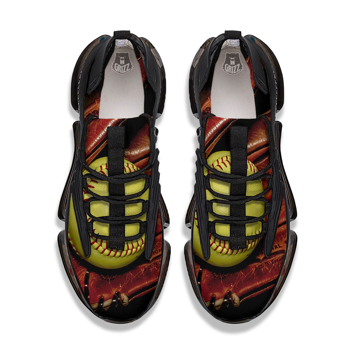 Softball Yellow Print Black Gym Shoes-grizzshop