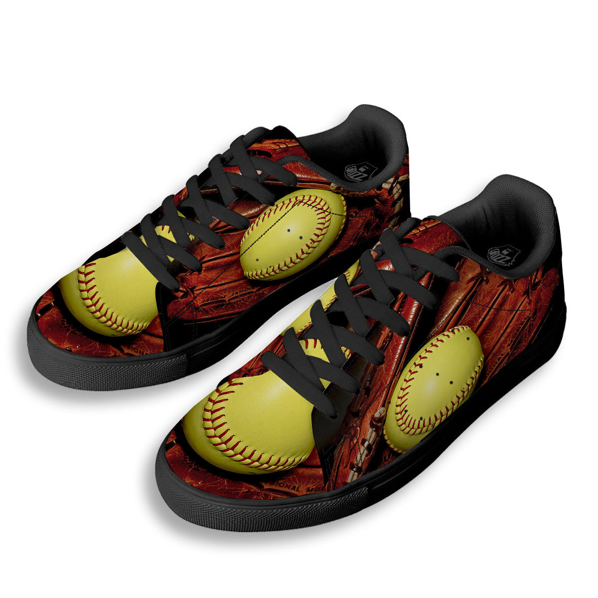 Softball Yellow Print Black Low Top Sneakers-grizzshop
