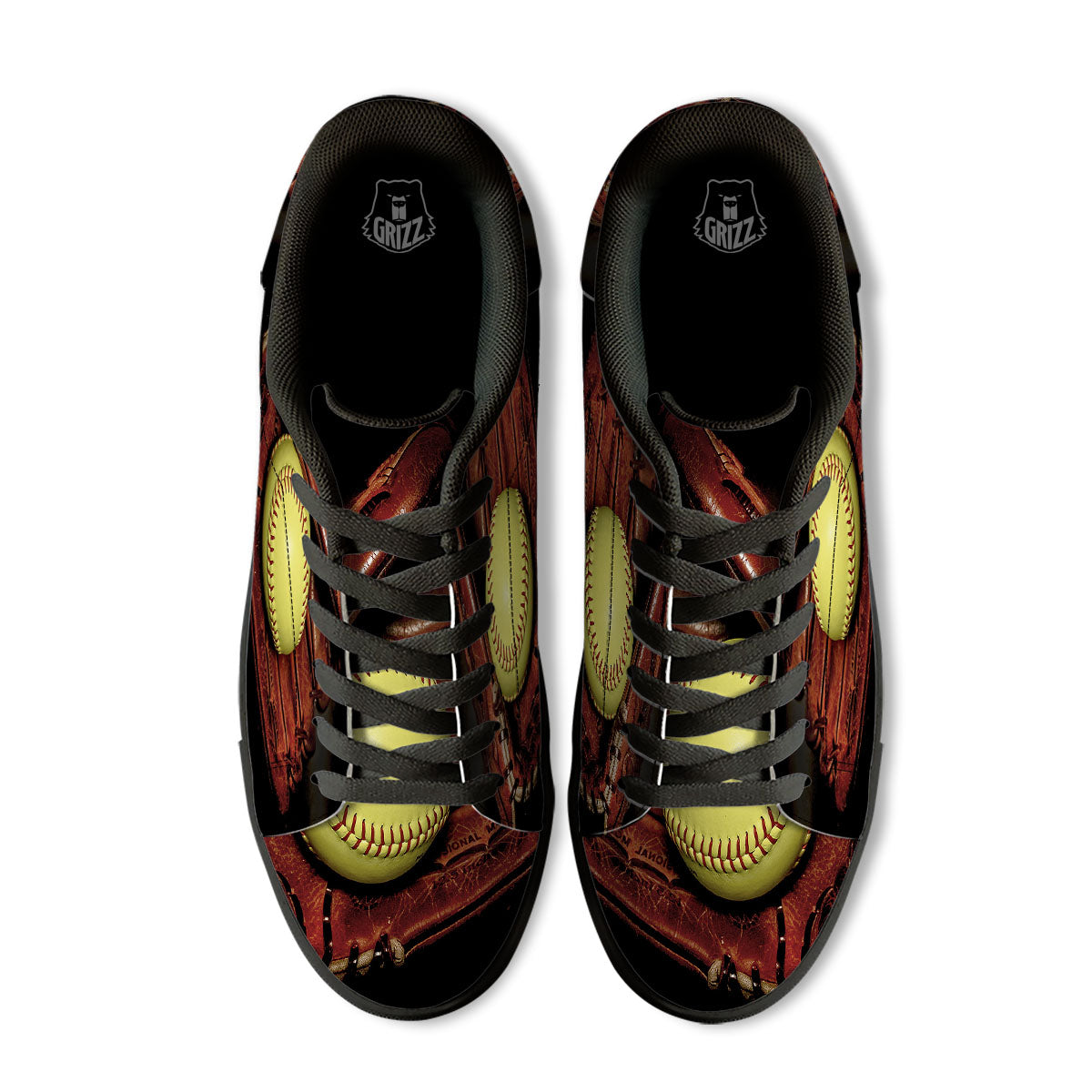 Softball Yellow Print Black Low Top Sneakers-grizzshop