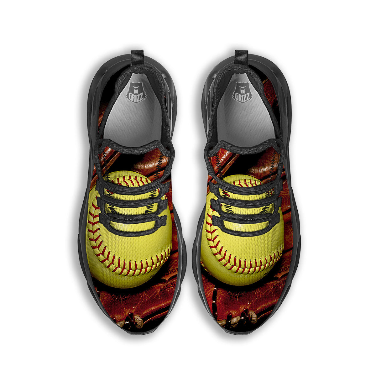 Softball Yellow Print Black Running Shoes-grizzshop