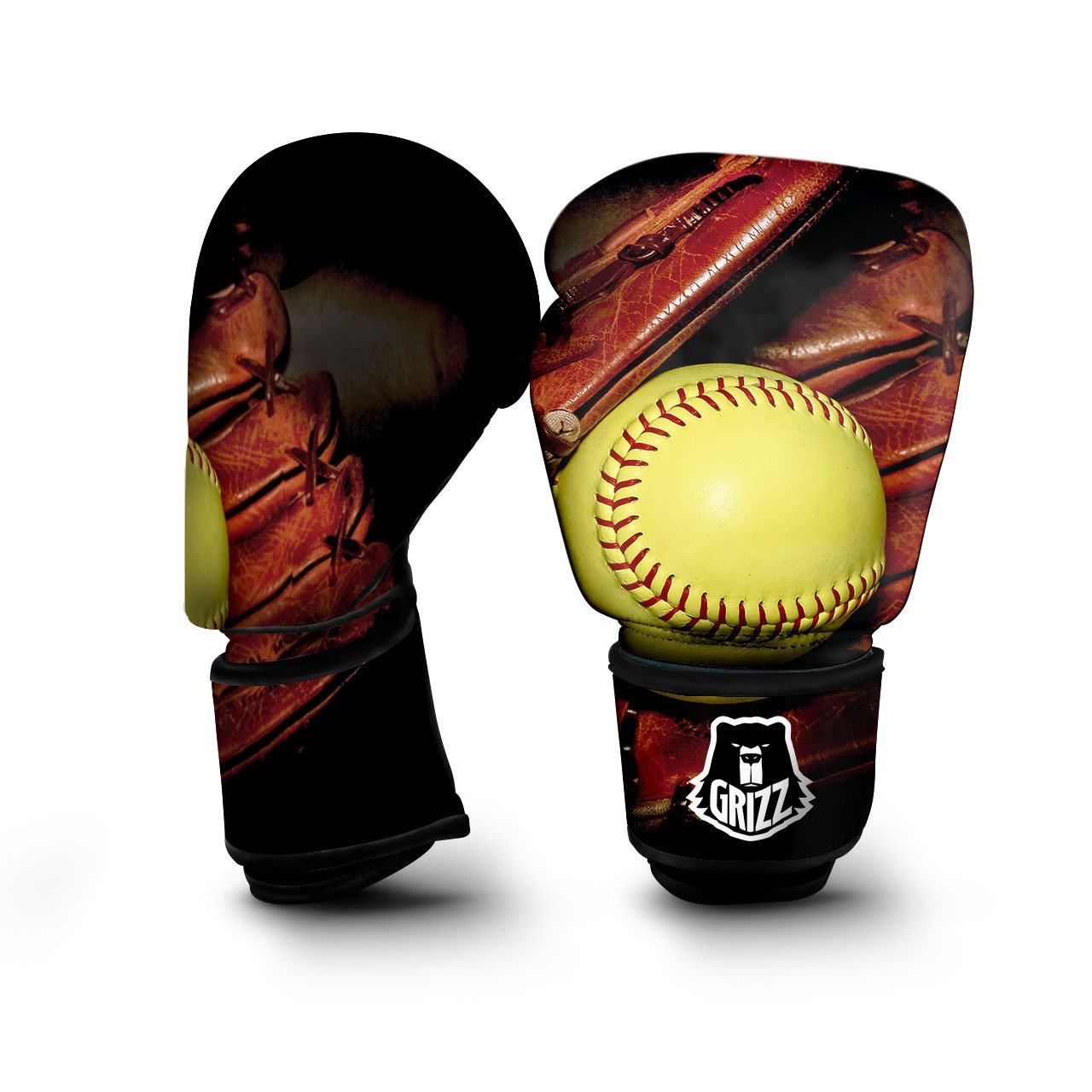 Softball Yellow Print Boxing Gloves-grizzshop