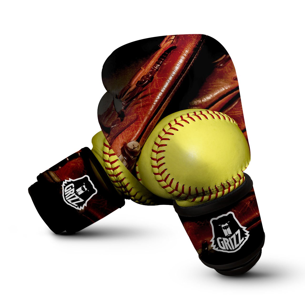 Softball Yellow Print Boxing Gloves-grizzshop