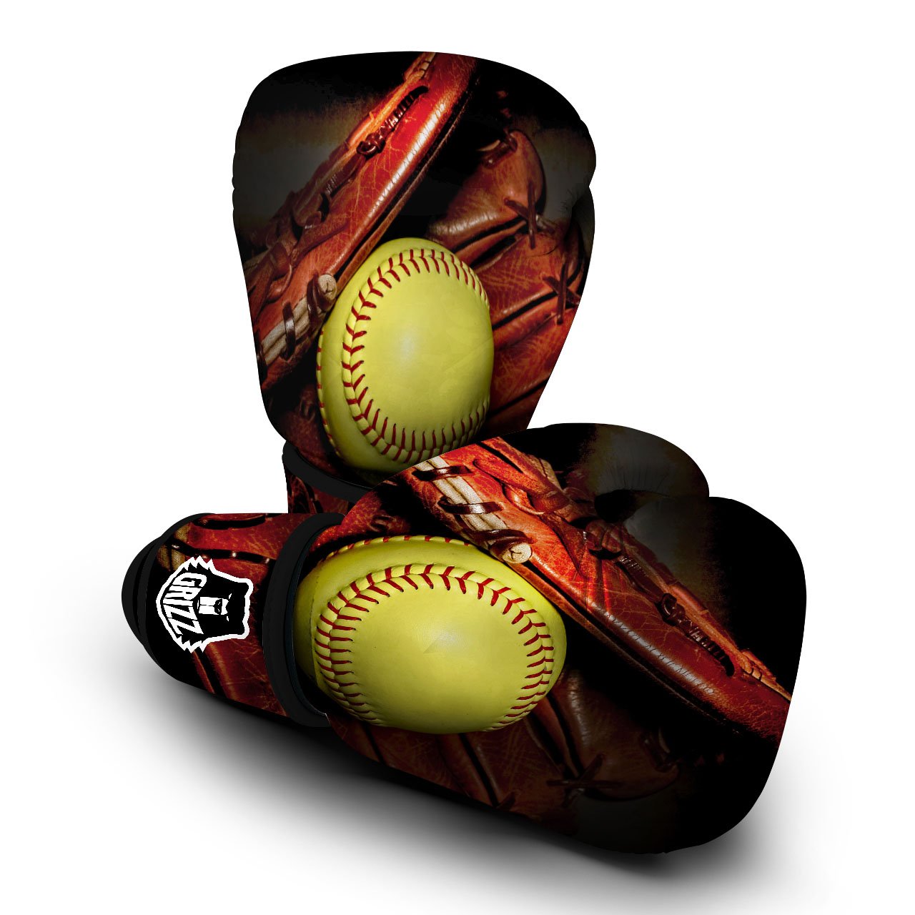 Softball Yellow Print Boxing Gloves-grizzshop