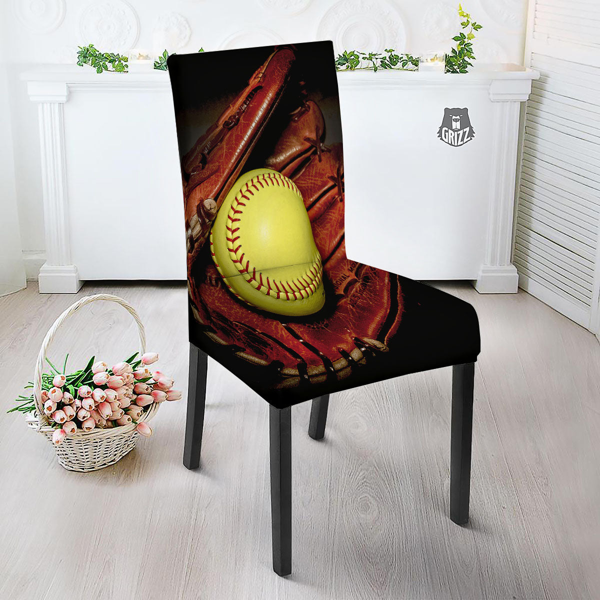 Softball Yellow Print Dining Chair Slipcover-grizzshop