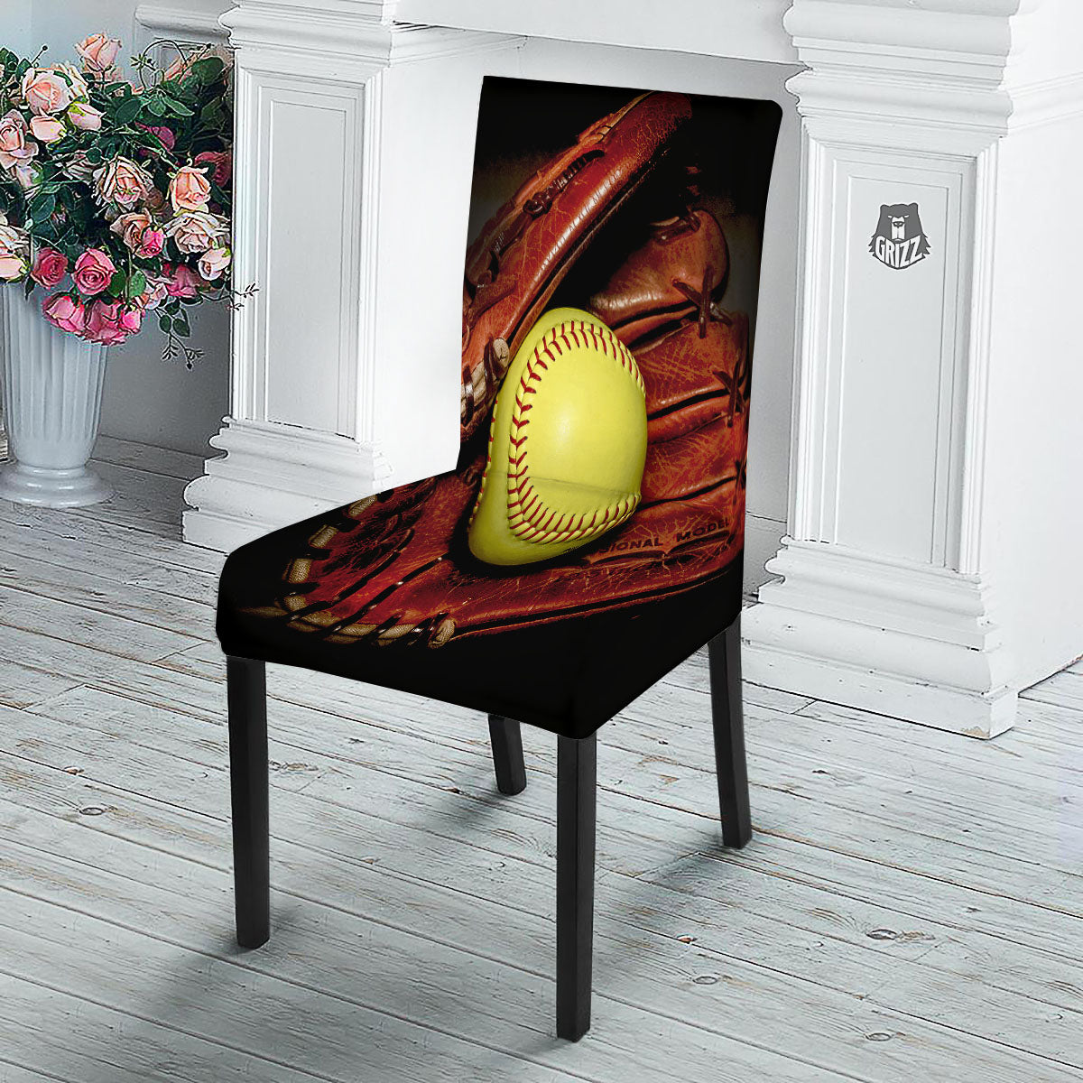 Softball Yellow Print Dining Chair Slipcover-grizzshop