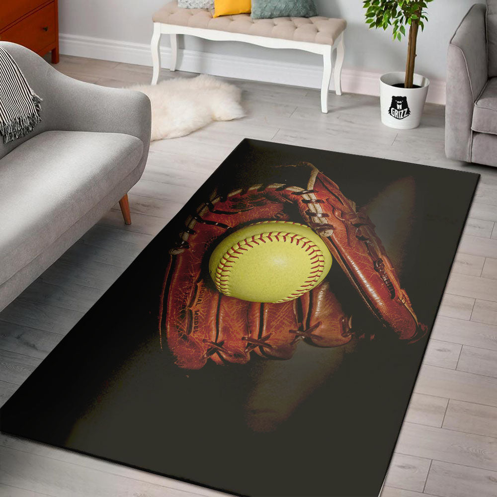 Softball Yellow Print Floor Mat-grizzshop