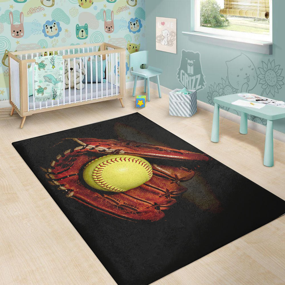 Softball Yellow Print Floor Mat-grizzshop