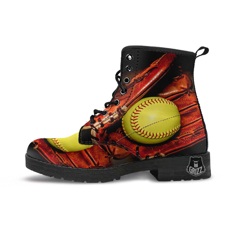 Softball Yellow Print Leather Boots-grizzshop