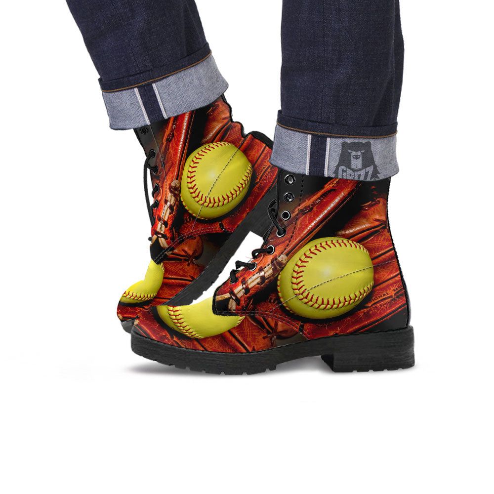 Softball Yellow Print Leather Boots-grizzshop