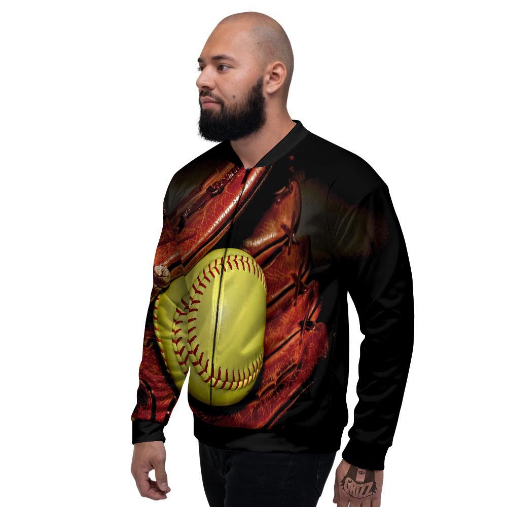 Softball Yellow Print Men's Bomber Jacket-grizzshop