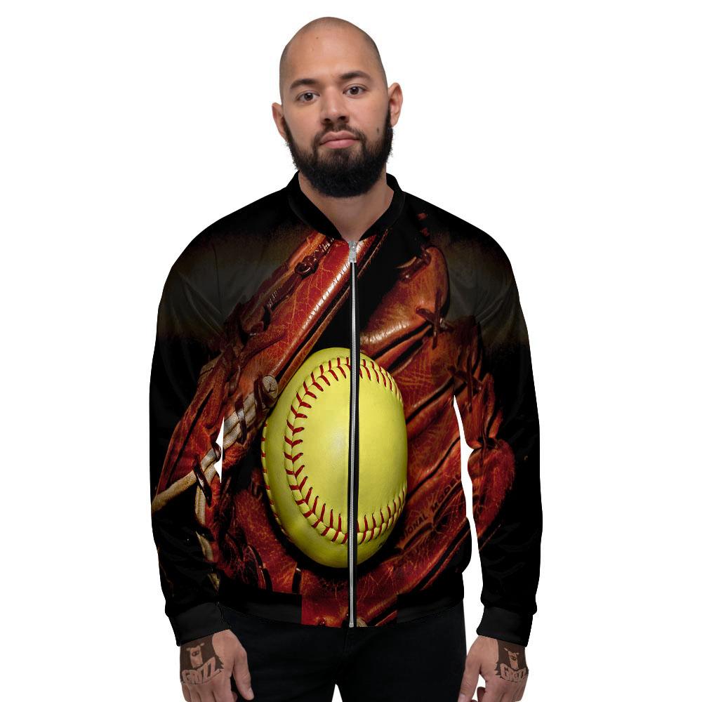Softball Yellow Print Men's Bomber Jacket-grizzshop