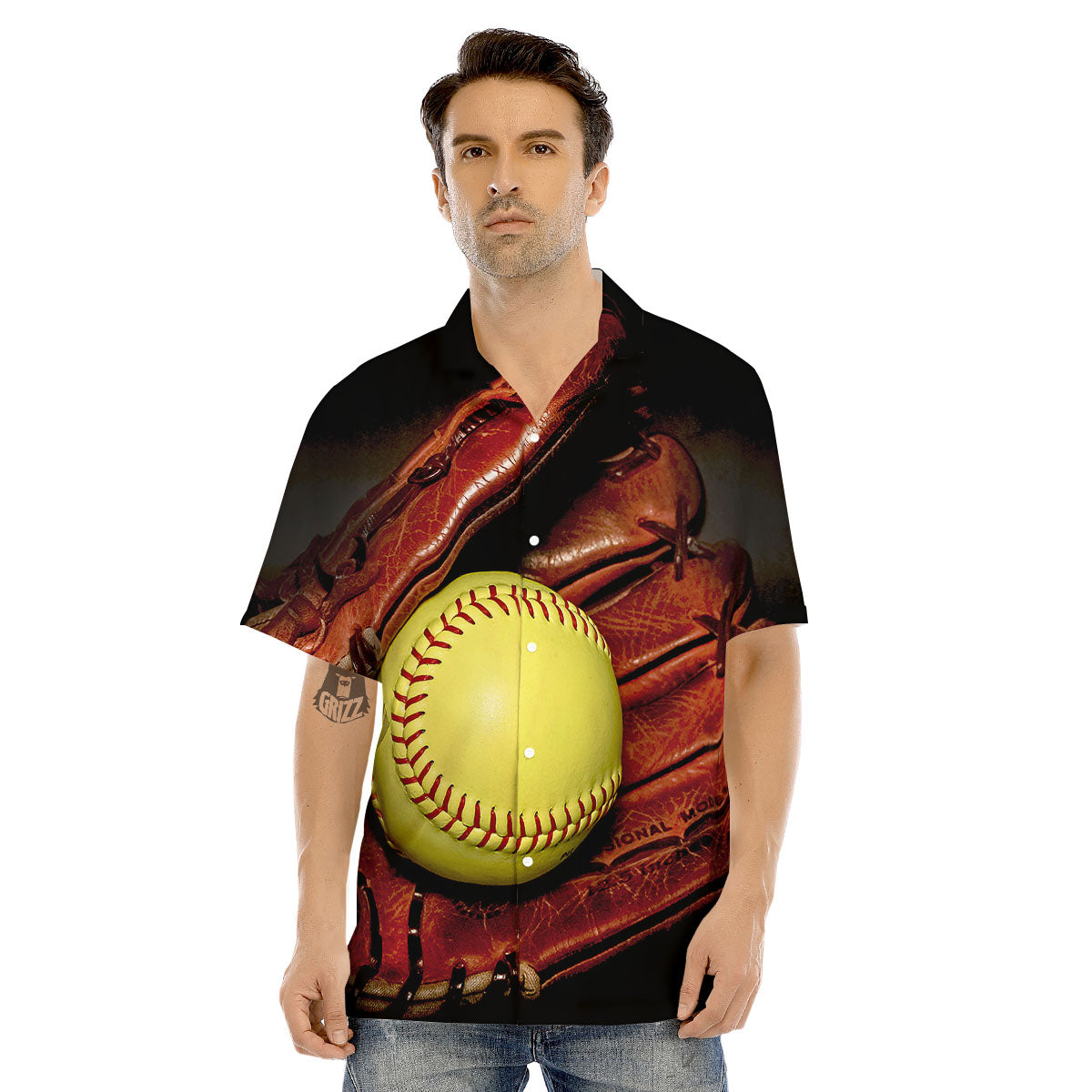 Softball Yellow Print Men's Hawaiian Shirt-grizzshop
