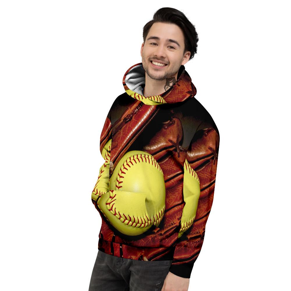 Softball Yellow Print Men's Hoodie-grizzshop