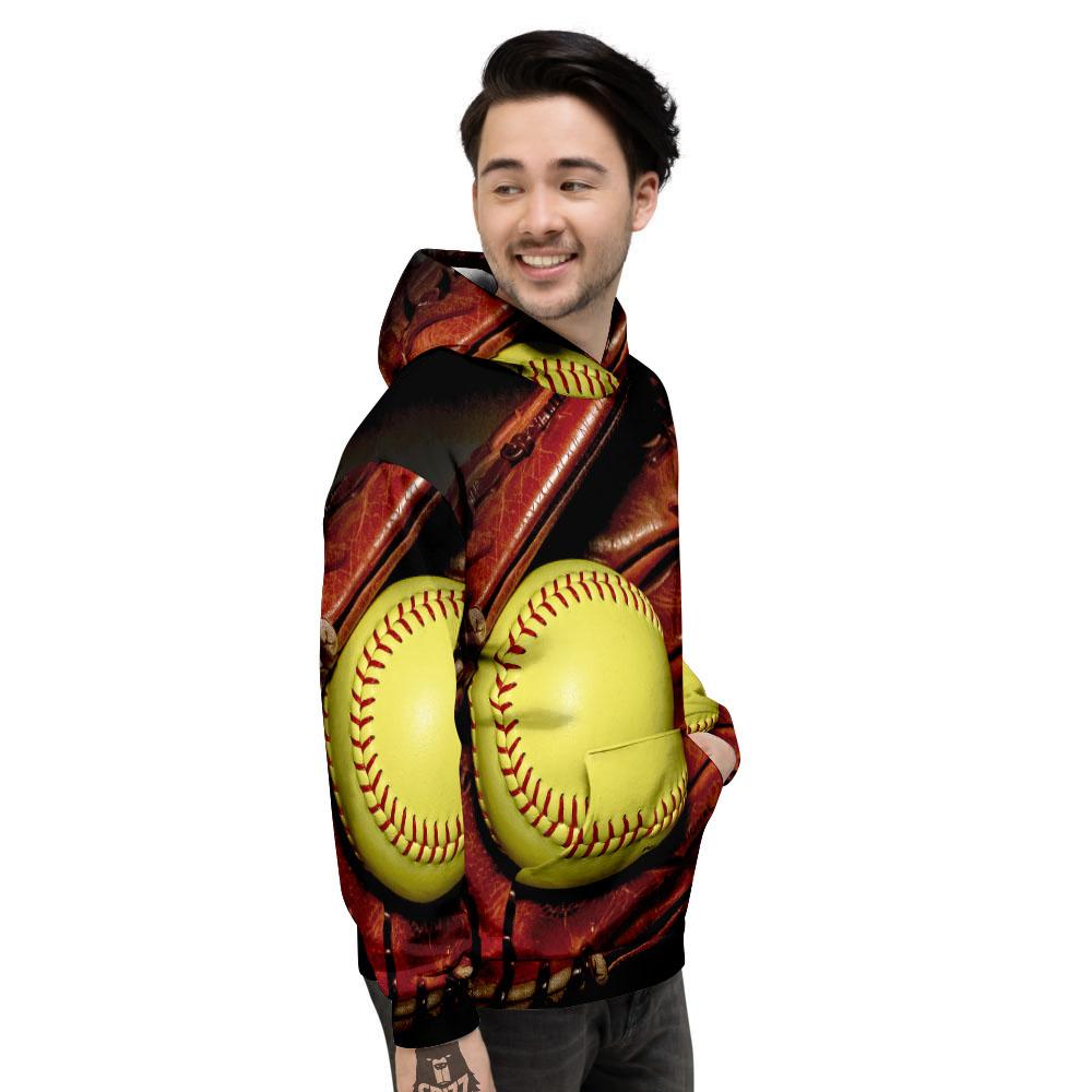 Softball Yellow Print Men's Hoodie-grizzshop