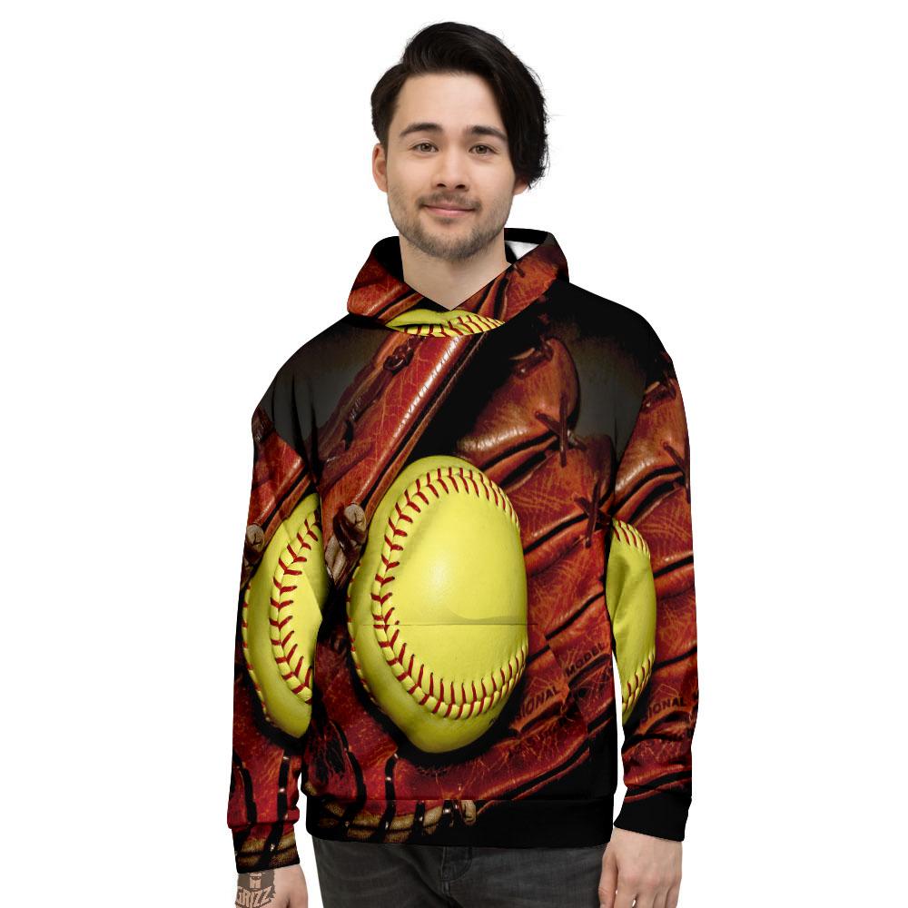 Softball Yellow Print Men's Hoodie-grizzshop