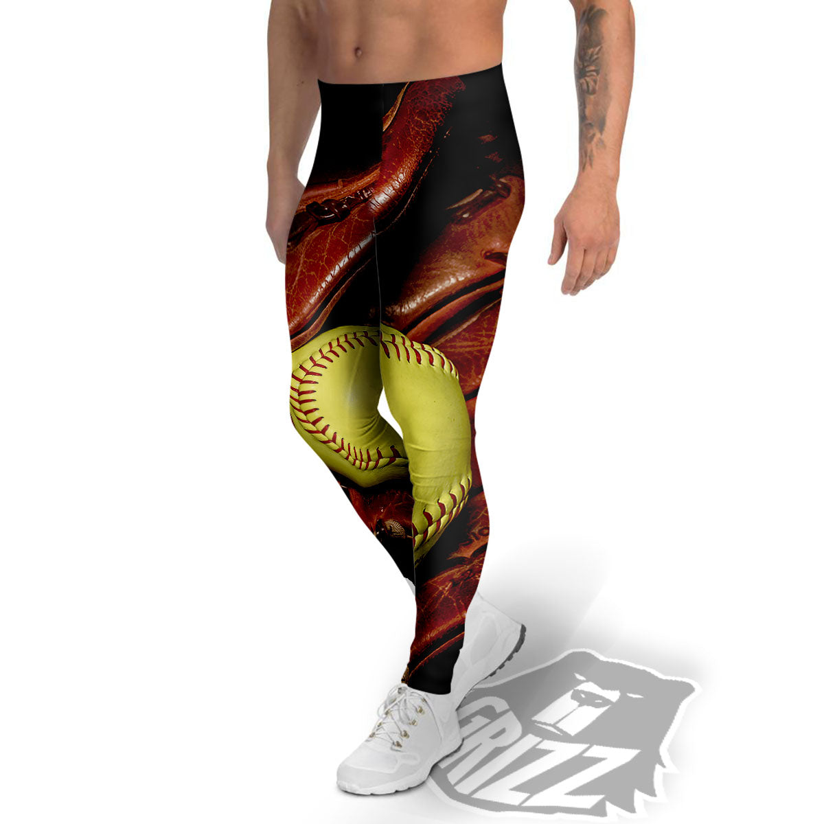Softball Yellow Print Men's Leggings-grizzshop