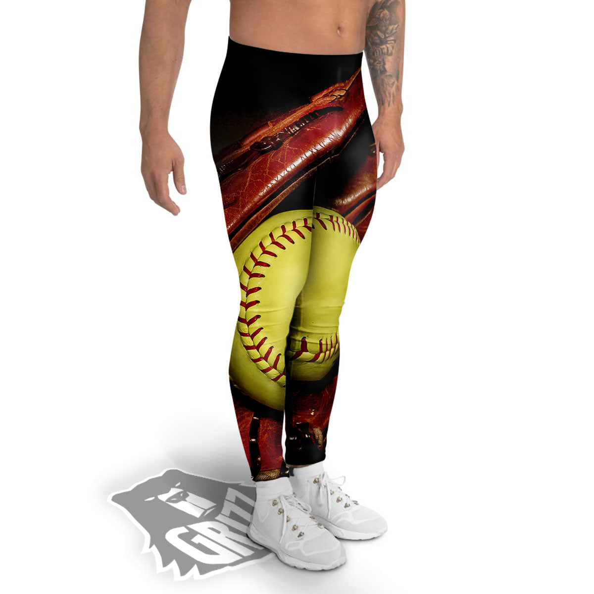Softball Yellow Print Men's Leggings-grizzshop
