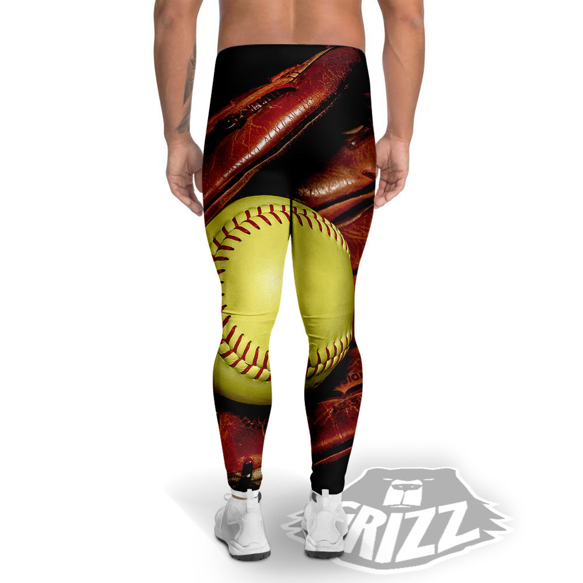 Softball Yellow Print Men's Leggings-grizzshop