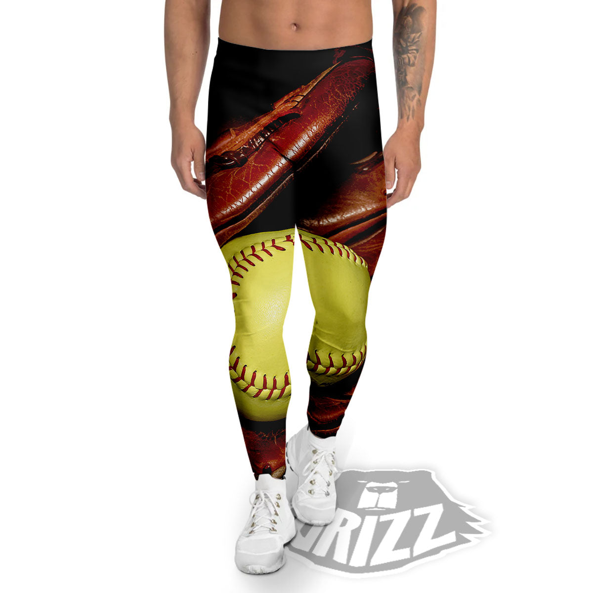 Softball Yellow Print Men's Leggings-grizzshop