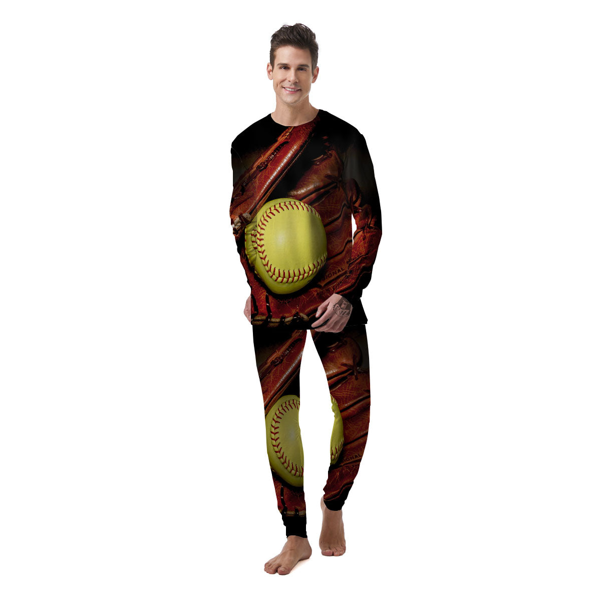 Softball Yellow Print Men's Pajamas-grizzshop