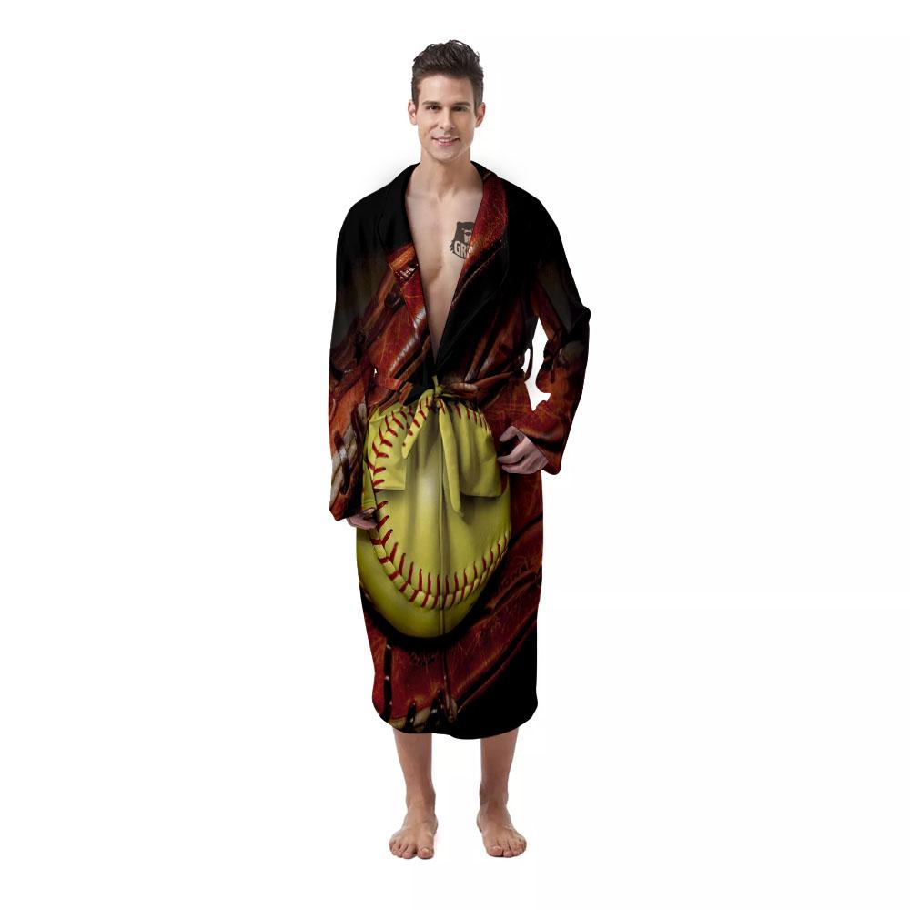 Softball Yellow Print Men's Robe-grizzshop