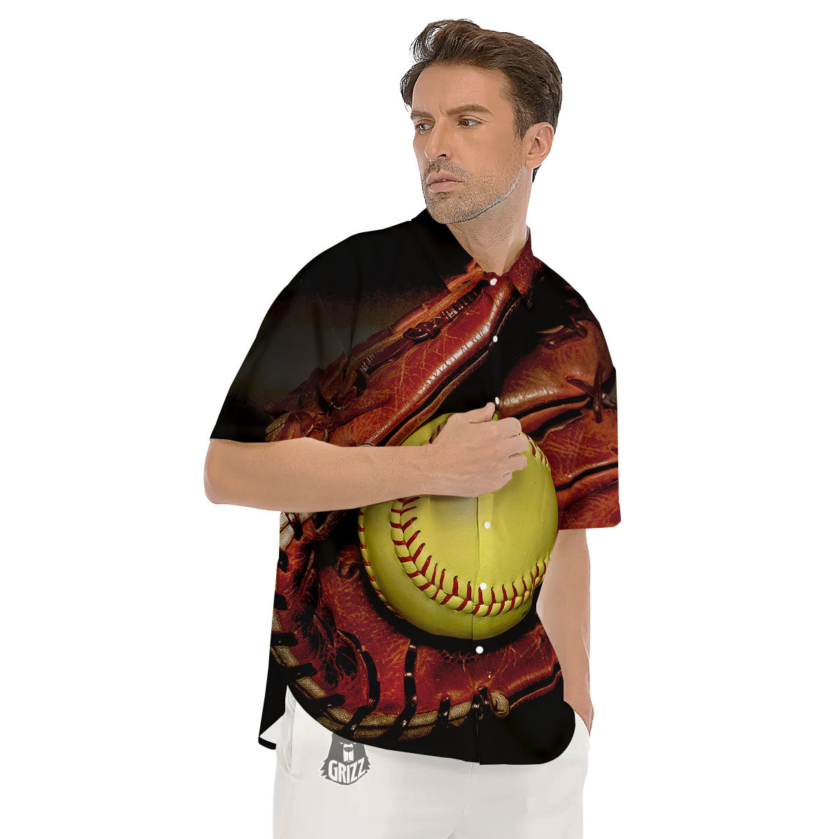 Softball Yellow Print Men's Short Sleeve Shirts-grizzshop