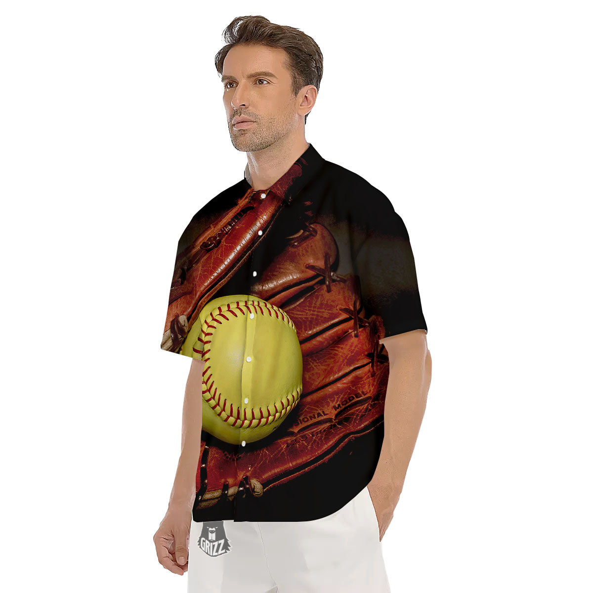 Softball Yellow Print Men's Short Sleeve Shirts-grizzshop