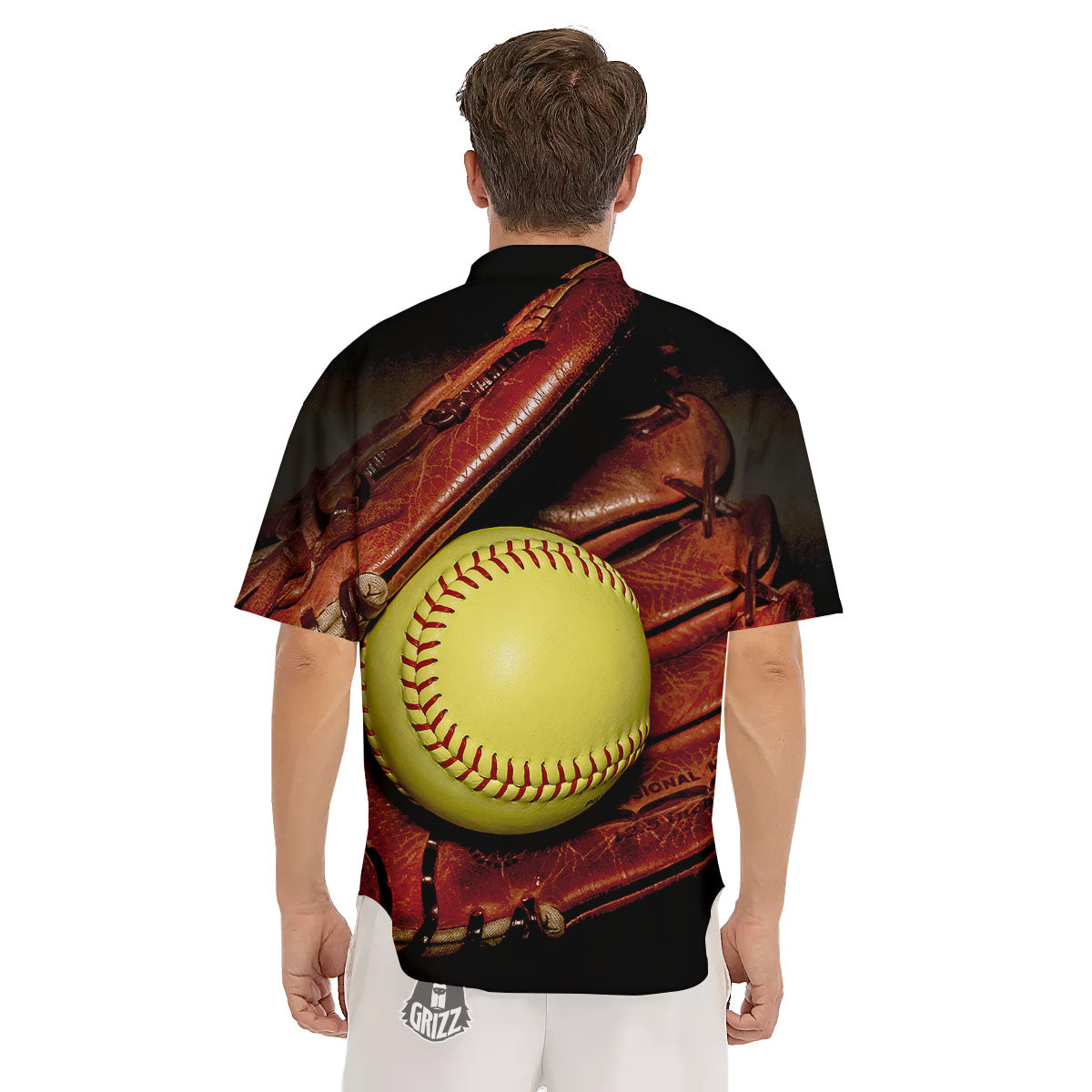 Softball Yellow Print Men's Short Sleeve Shirts-grizzshop