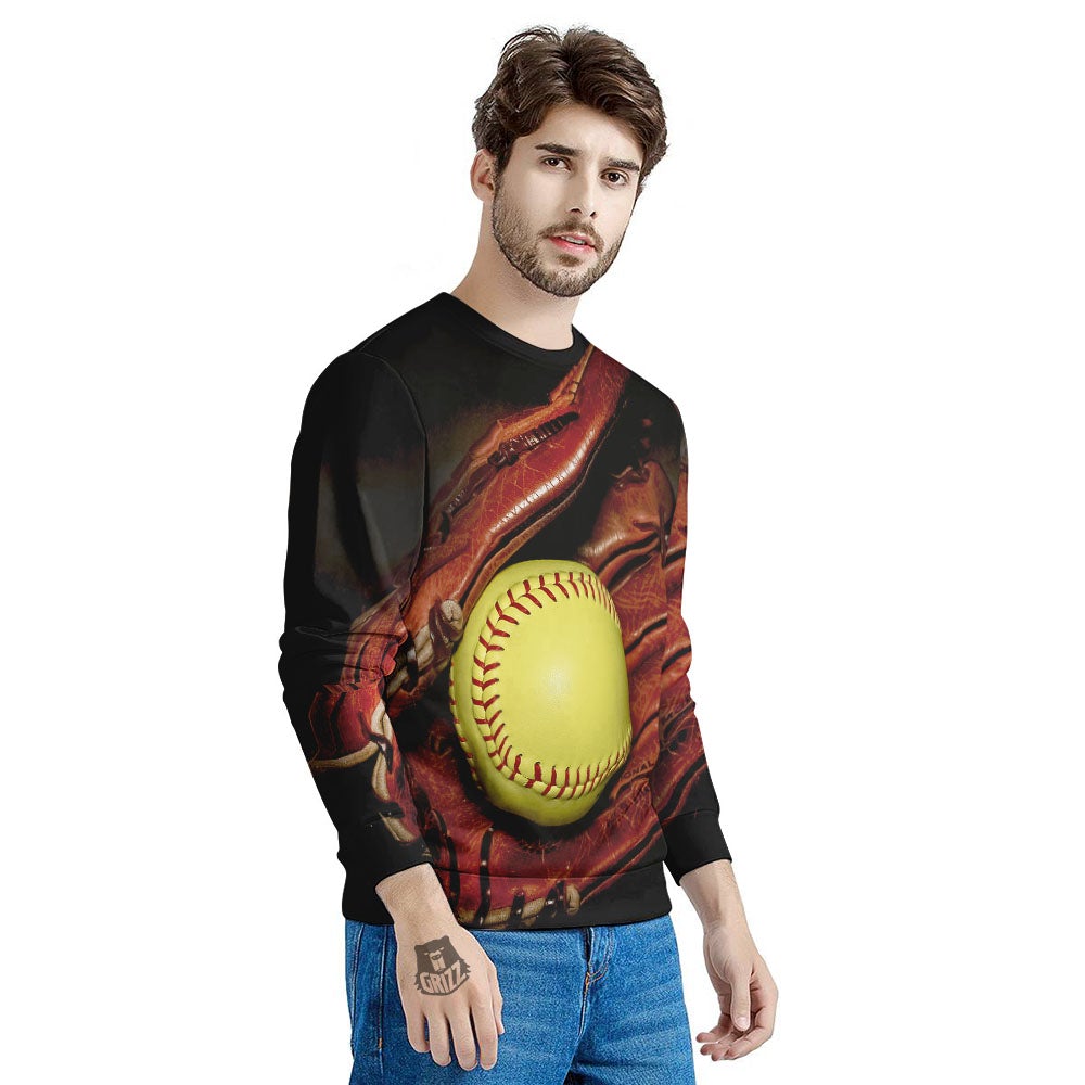 Softball Yellow Print Men's Sweatshirt-grizzshop