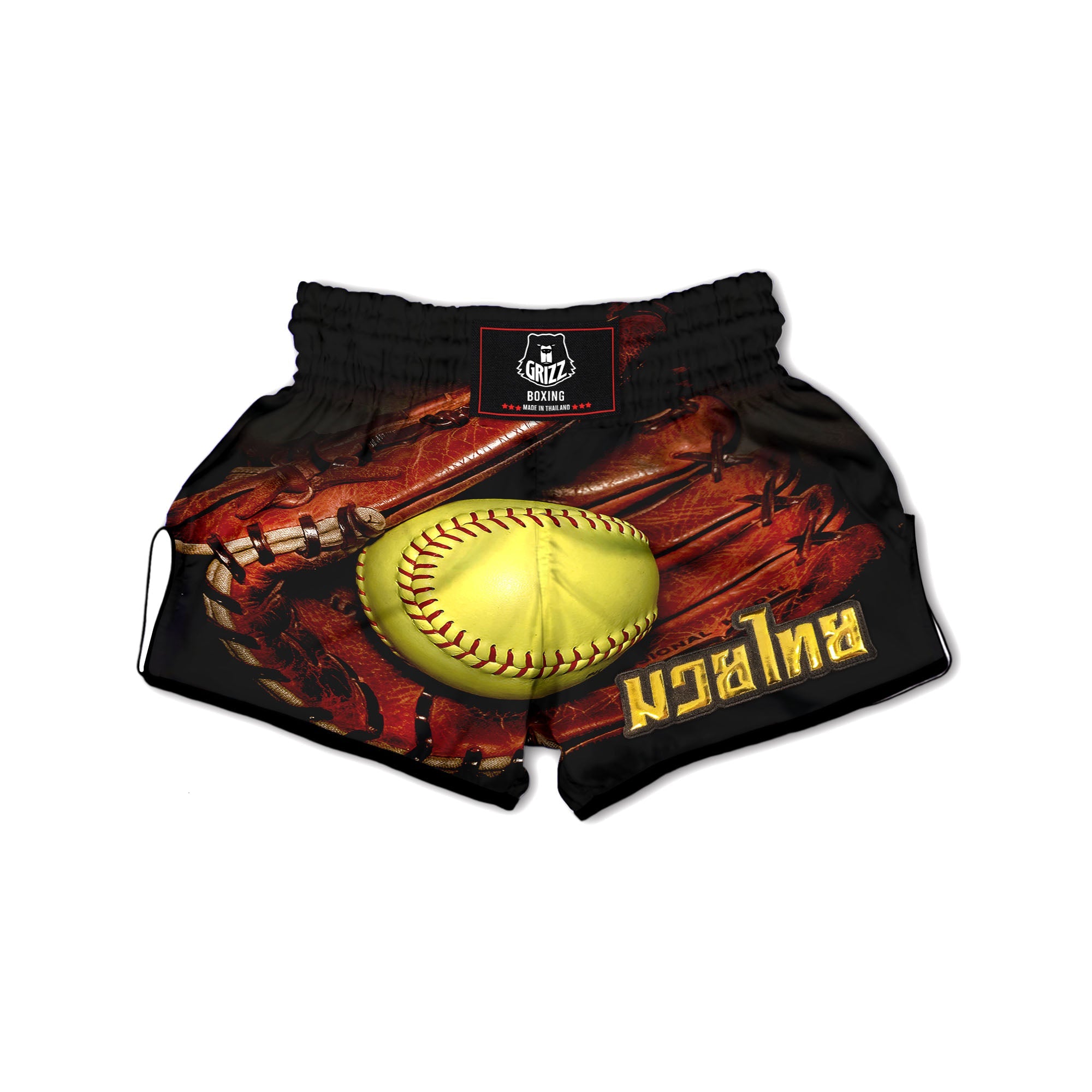 Softball Yellow Print Muay Thai Boxing Shorts-grizzshop