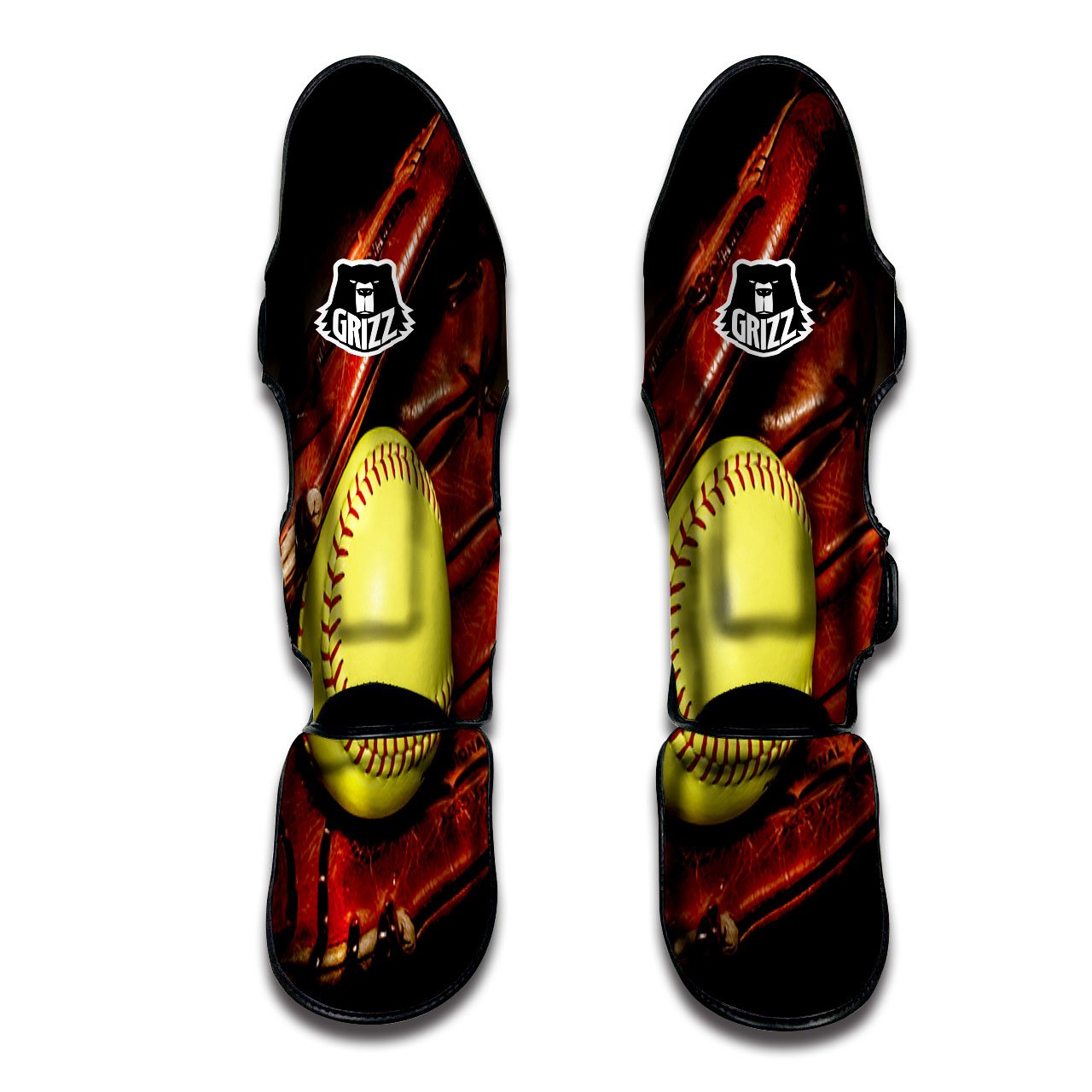 Softball Yellow Print Muay Thai Shin Guards-grizzshop