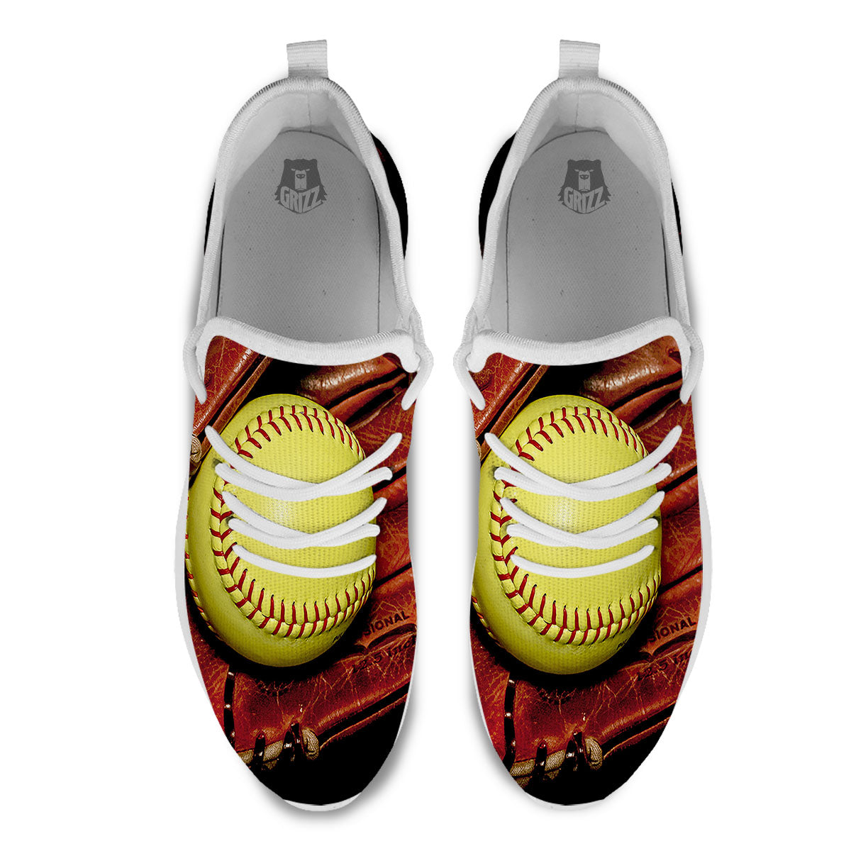 Softball Yellow Print White Athletic Shoes-grizzshop