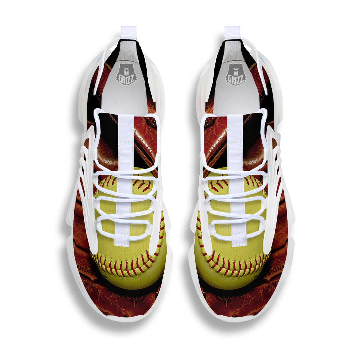 Softball Yellow Print White Gym Shoes-grizzshop